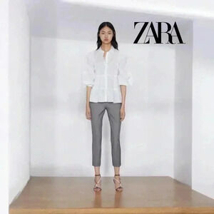 NEW, ZARA, Elegant Grey Ankle-Length Trousers, XS, Gray